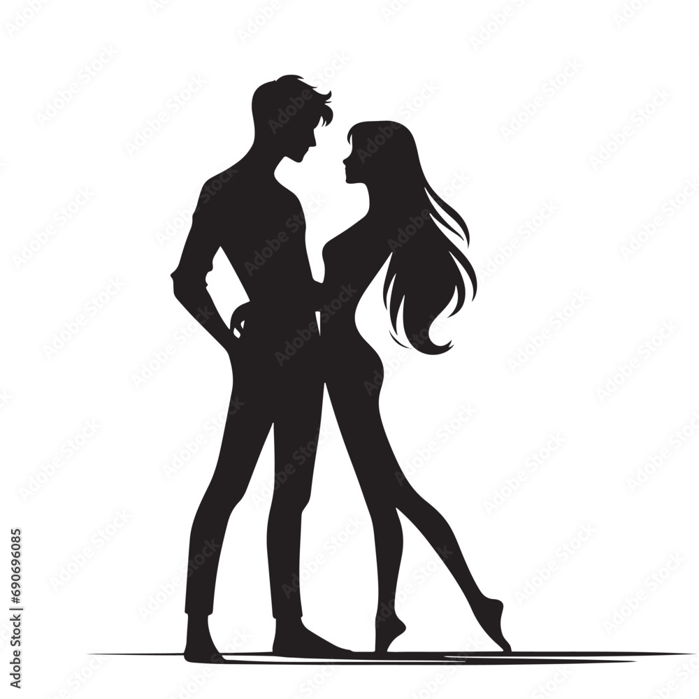 Beautiful Couple Silhouette: Everyday Silhouette Togetherness - Black Vector Husband Wife Silhouette - Love Silhouette

