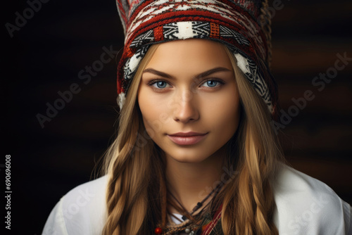 Beautiful Finnish woman in a national headdress