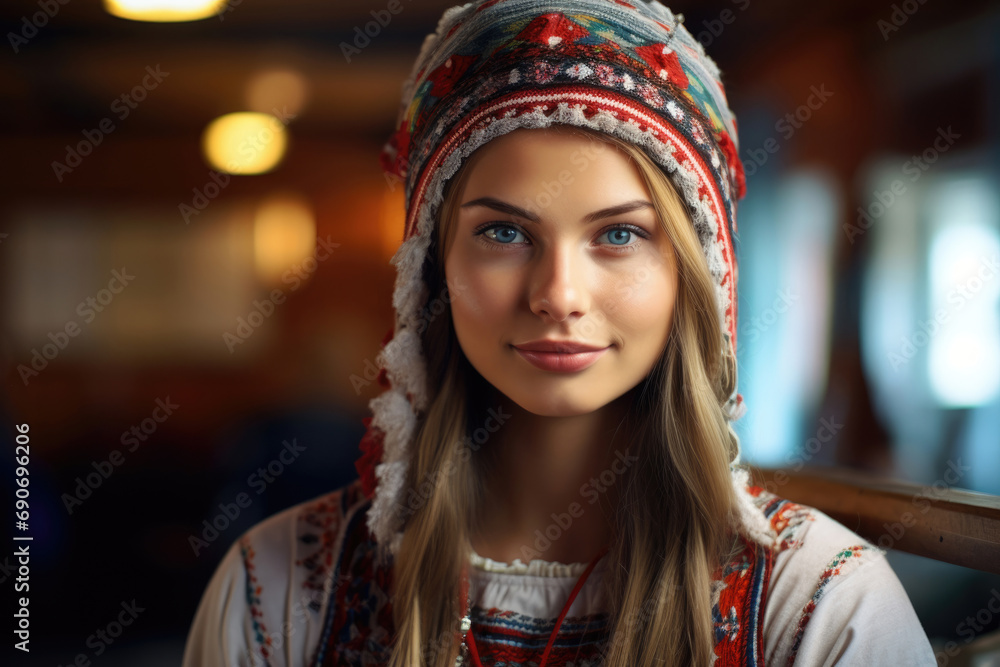 Beautiful Finnish woman in a national headdress