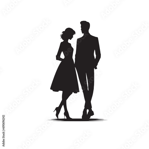 Beautiful Couple Silhouette: Intimate Silhouette Affection - Black Vector Husband Wife Silhouette - Love Silhouette 
