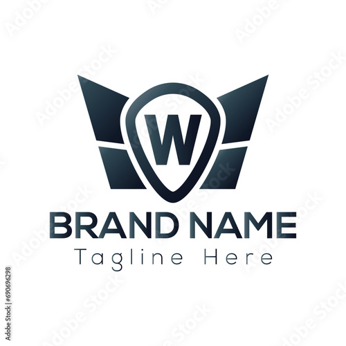 Wing Logo On Letter W Template. Wing On W Letter, Initial Wing Sign Concept Template 