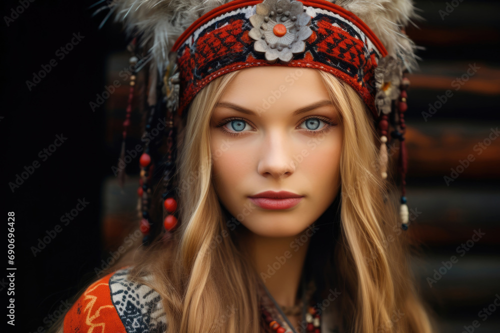 Beautiful Finnish woman in a national headdress