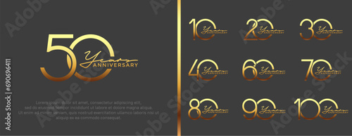 set of anniversary logo golden color on black background for celebration moment photo