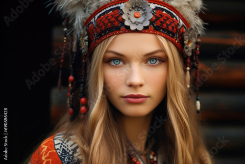 Beautiful Finnish woman in a national headdress