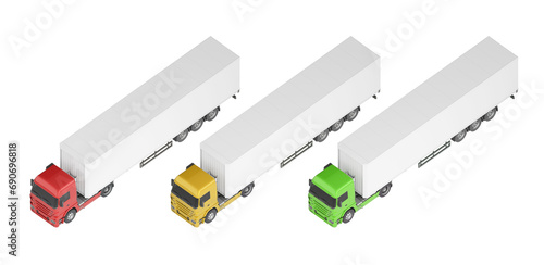 Top view of trucks on a white background. The concept of delivery and logistics. Mockup copy space. 3D illustration