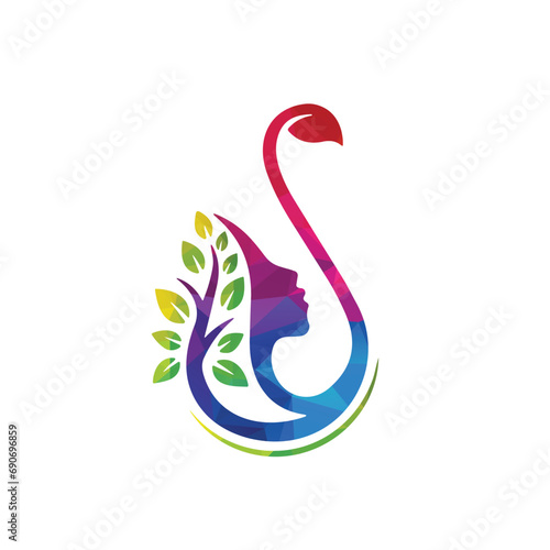 Women face with leaves logo design. Feminine design concept for beauty salon, massage, magazine, cosmetic and spa.