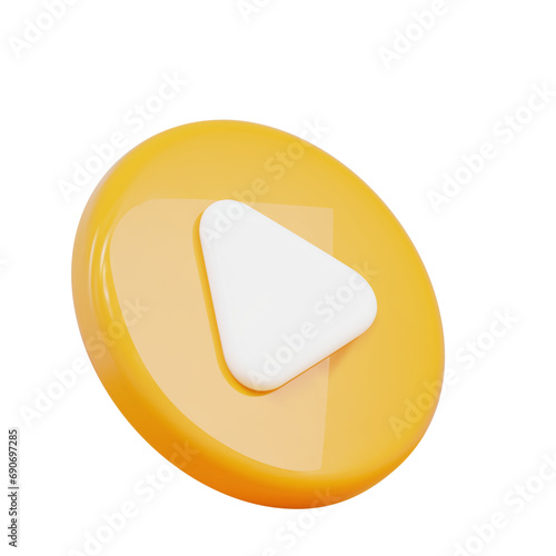 3d yellow play button icon. Symbol to watch tv, video, movie,live stream. Stock vector illustration on isolated background..