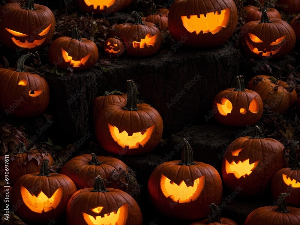 Halloween pumpkin forrest background Halloween pumpkin forrest background