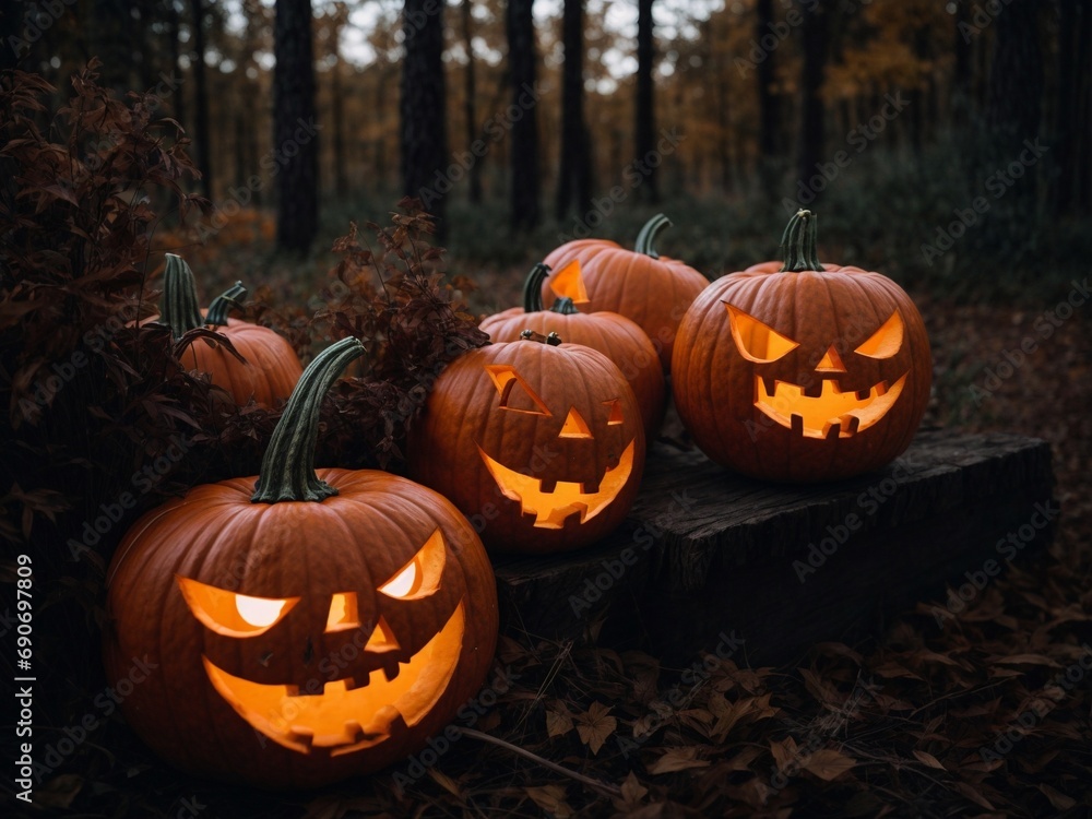 Halloween pumpkin forrest background Halloween pumpkin forrest background