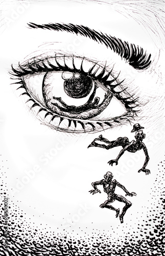 critic eye, black and white illustration