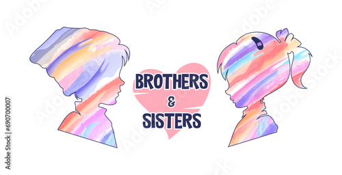 Design for celebration of brothers and sisters day, May 2nd. celebration of brothers and sisters day modern minimalist design. featuring silhouettes of boys and girls. silhouette of little boy