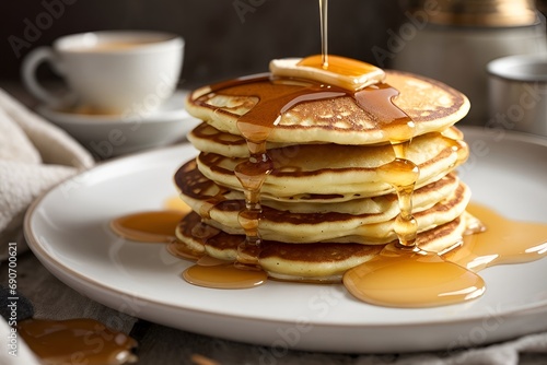Stack of Delicious Pancakes with Sweet Syrup