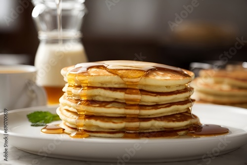 Stack of Fluffy Pancakes on a White Plate