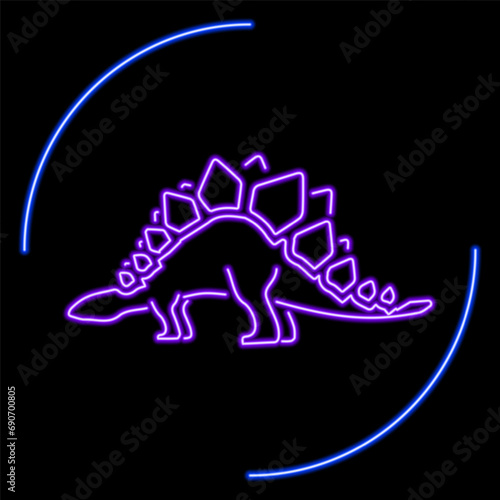 stegosaur neon sign, modern glowing banner design, colorful modern design trends on black background. Vector illustration.