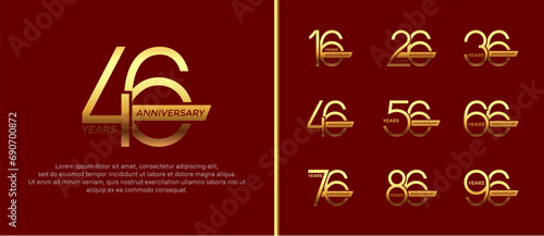 set of anniversary logo golden color and ribbon on red background for celebration moment