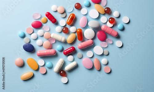 Various Medicines Display - Medication Abuse, Pills, Capsules - Pharmaceutical Health Concept. Generative AI