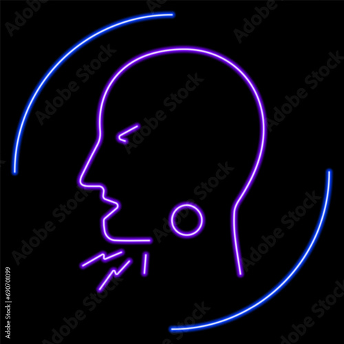sore throat neon sign, modern glowing banner design, colorful modern design trends on black background. Vector illustration.