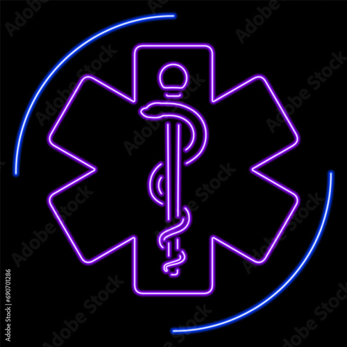 star of life neon sign, modern glowing banner design, colorful modern design trends on black background. Vector illustration.
