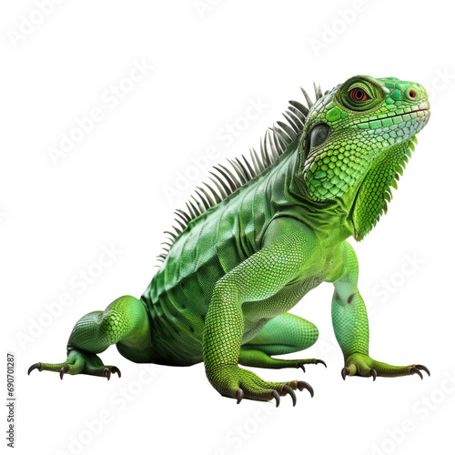 Green iguana isolated on white or transparent background.
