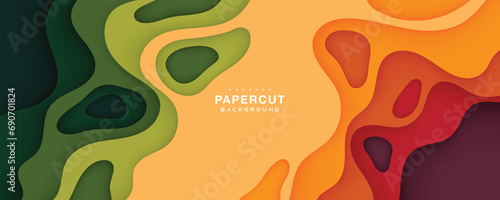 Orange and green papercut background cutout layers decoration design vector
