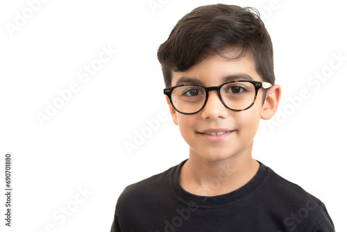 portrait of a boy with glasses isolated on white background