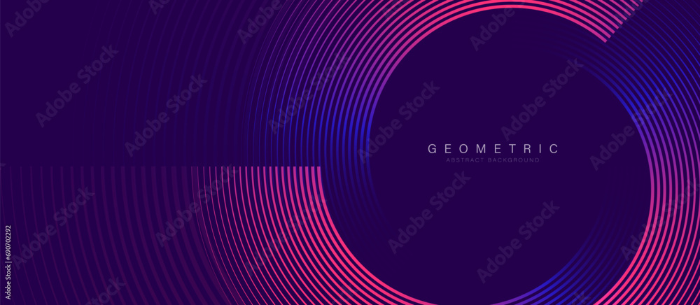 Blue and pink abstract banner with circular geometric line shapes background. Modern futuristic hi-technology concept. Vector illustration - obrazy, fototapety, plakaty 