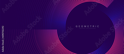 Blue and pink abstract banner with circular geometric line shapes background. Modern futuristic hi-technology concept. Vector illustration photo