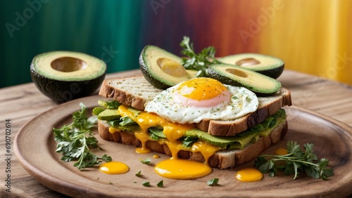 Plate with a Delicious Sandwich and Fresh Avocado