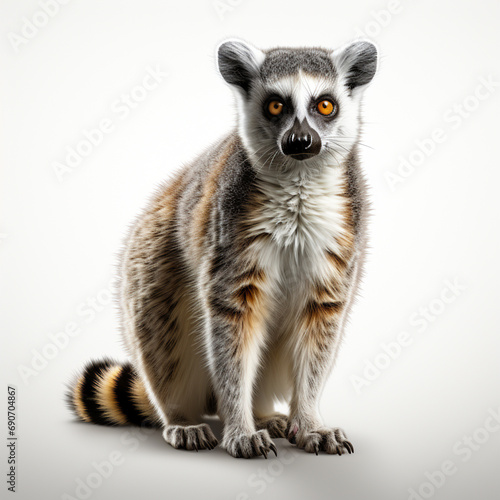Ring-tailed lemur, Lemur catta, in front of white background. generative ai