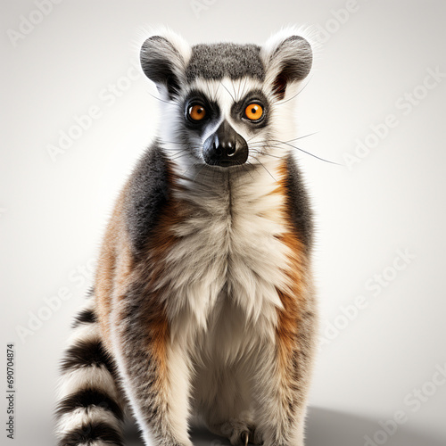 Ring-tailed lemur, Lemur catta, in front of white background. generative ai © Witri