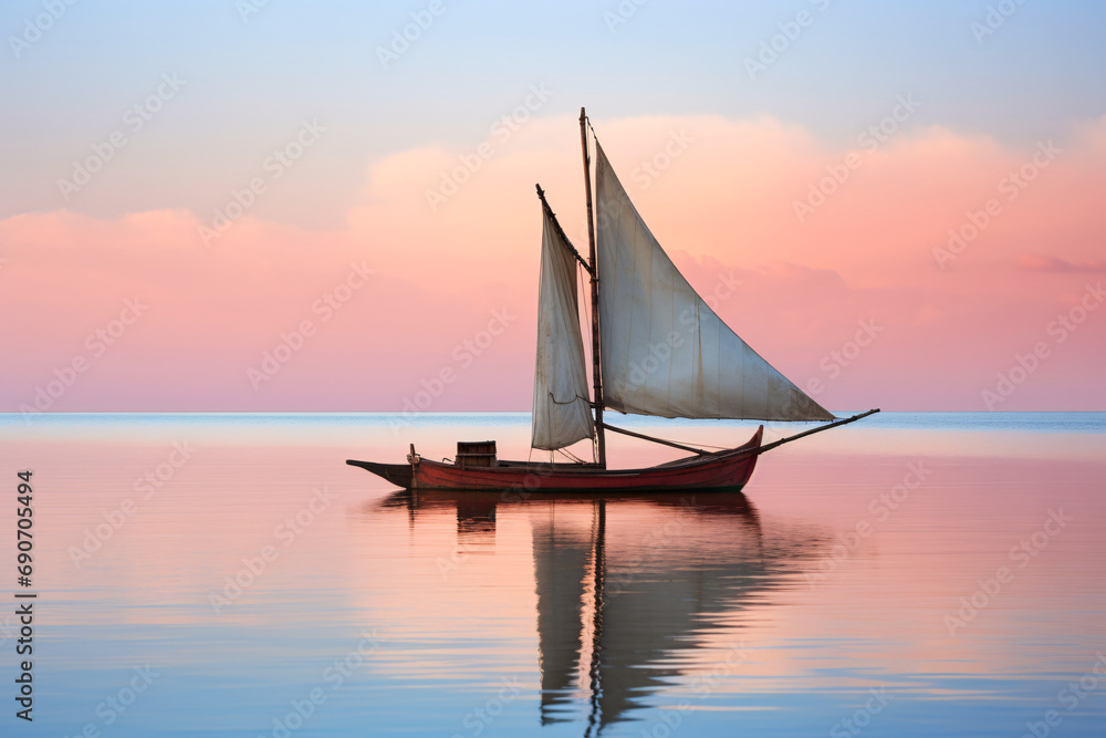 Traditional dhow boat sailing on the calm waters of the Indian Ocean along the East African coast