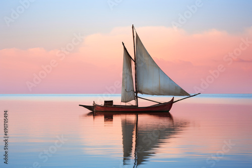 Traditional dhow boat sailing on the calm waters of the Indian Ocean along the East African coast