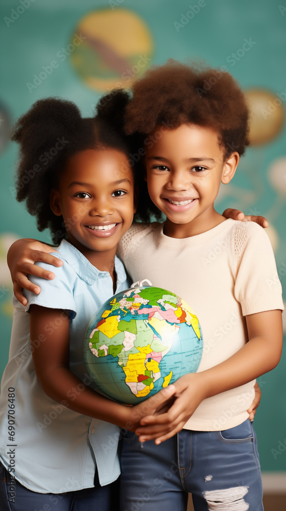 Concept for International Day of Peace featuring African children holding a globe of the Earth Concept for International Day of Peace featuring African children holding a globe of the Earth