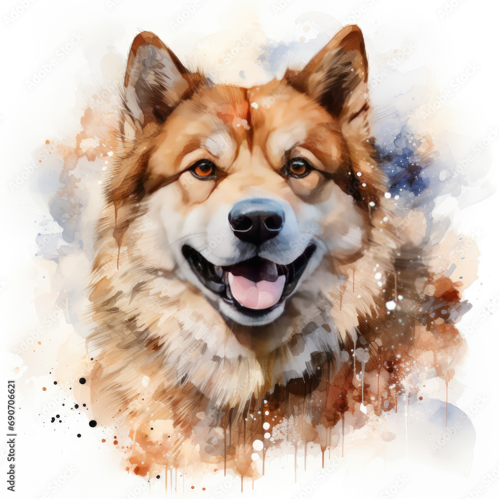 watercolor Akita clipart, Generative Ai