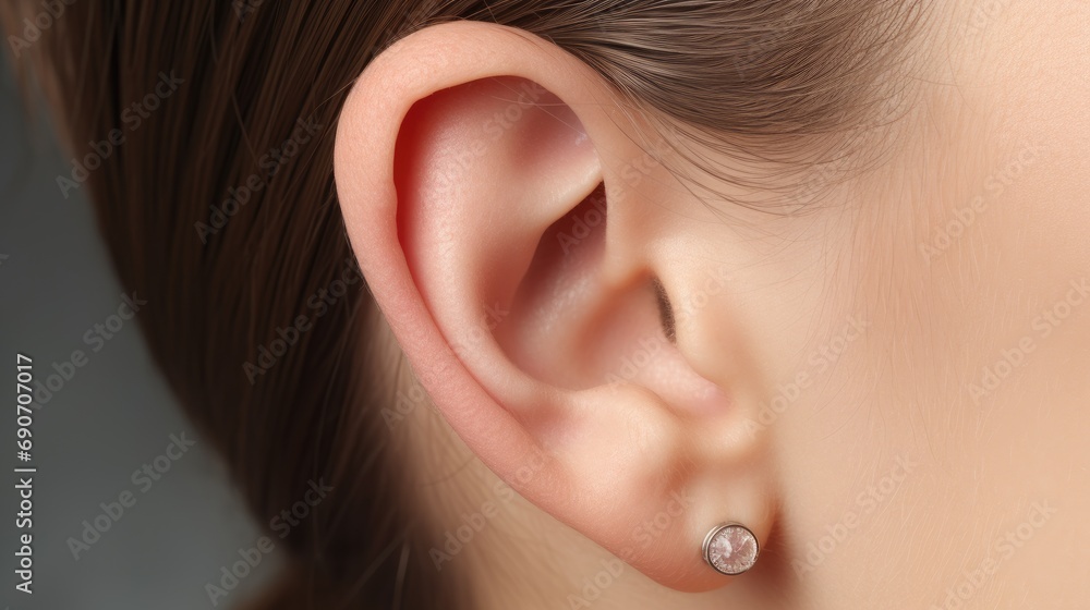 Close-up of the ear. A woman's ear with earwax