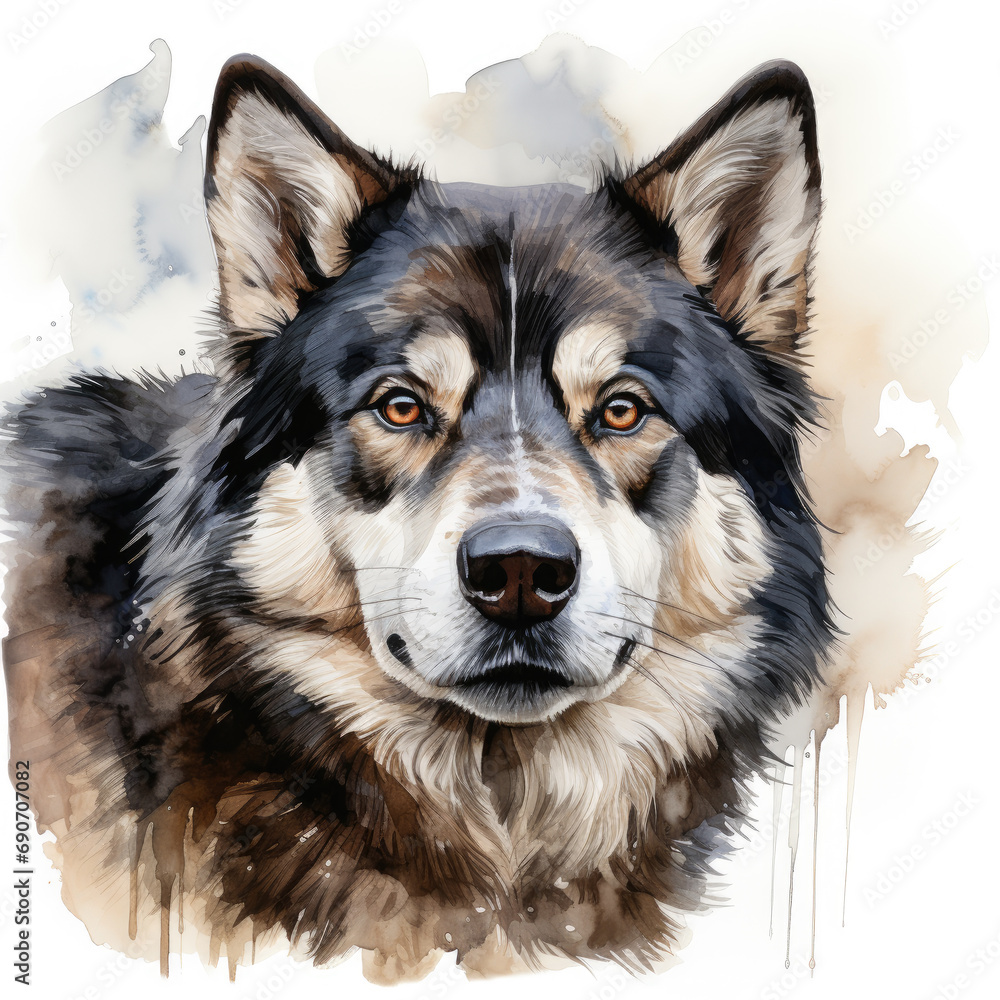 watercolor Alaskan Malamute clipart, Generative Ai watercolor Alaskan Malamute clipart, Generative Ai