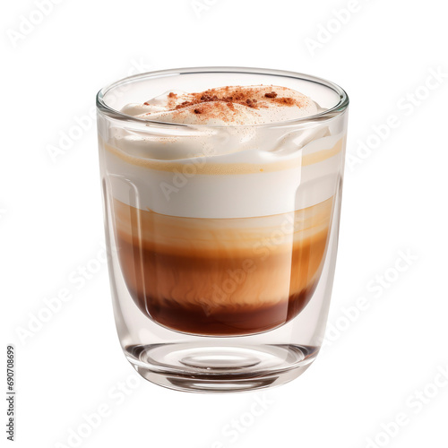 Cappuccino. Glass coffee cup. A drink in a cup. Isolated on transparent background