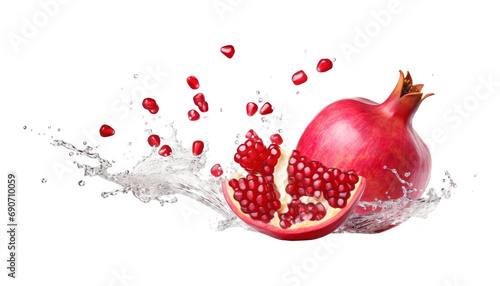 pomegranate with water splash isolated on transparent background cutout