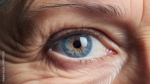 grace of aging with a close-up detailing the wrinkles in a woman's eyes. Perfect for beauty and skincare projects, celebrating the natural journey of maturity.