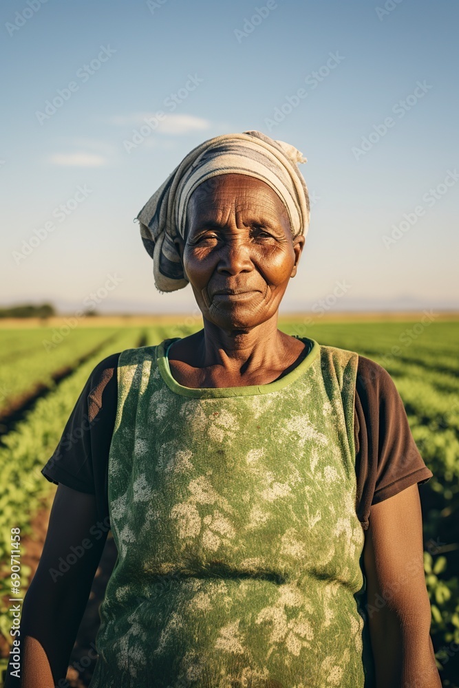 modern peasant woman standing in an african field