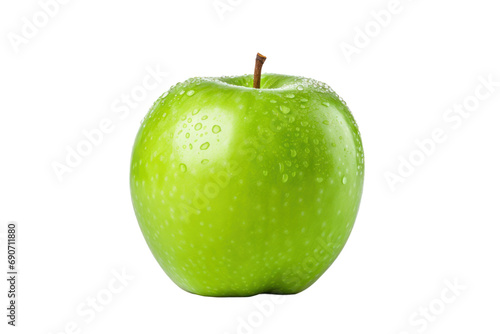Fresh Green Apple with Water Droplets on White Background