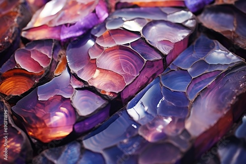 Close up of a pile of purple colorful bright gemstones with cracks photo