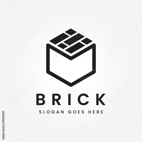 brick, pile and stack balance bricks with polygon logo vector illustration design template product