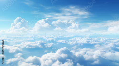 vast blue sky from above, dotted with white clouds, showcasing the tranquility of the atmosphere