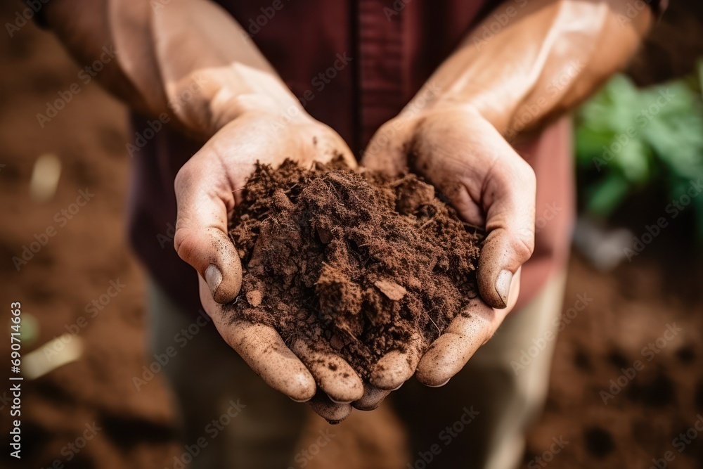 Farmer's hands hold a pile of fertile land in the garden. Farmer's hands hold a pile of fertile land in the garden.