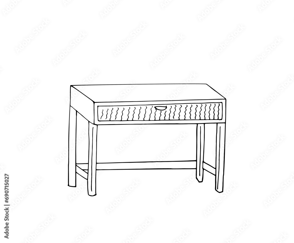 Hand-drawn furniture. Shabby chic style furniture. Isolated vector illustration on white. Hand-drawn furniture. Shabby chic style furniture. Isolated vector illustration on white.