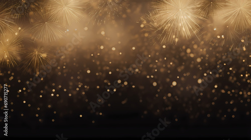 Golden fireworks background for a New Year celebration, layout for new year wishes and celebration background with copy space for text photo