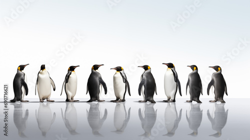 a group of penguins marching in a row