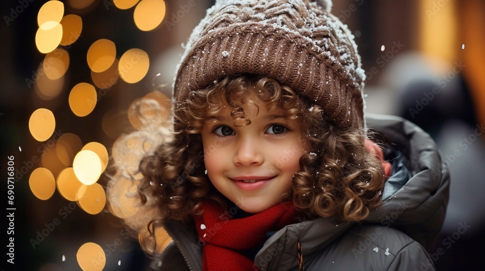 Portrait of Toddler girl on the street and anjoy winter weather. Kid on christmas market with ai generation Portrait of Toddler girl on the street and anjoy winter weather. Kid on christmas market with ai generation