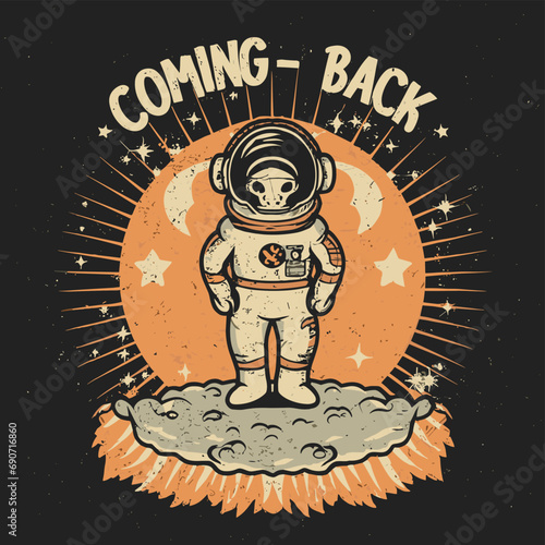 2d t shirt vector illustration astronaut  rocket space fire smoke color moon space color 
